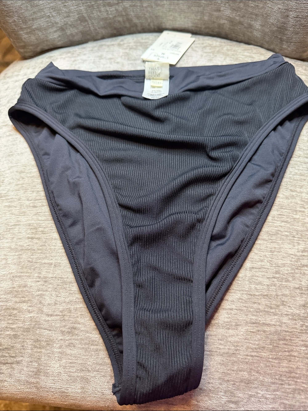 NWT.l*space Black Ribbed High Cut Bikini Bottom.Bitsy cut.size medium